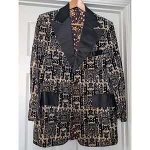 Vintage Velour Suit Jacket Black Cream GGG Clothes Irving Baron New York